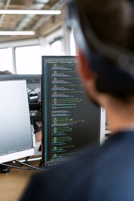 A computer screen displaying a code editor with a webpage's HTML source code visible. The code includes tags such as <!DOCTYPE html>, <html>, <head>, <meta>, and <title>. The text is predominantly in